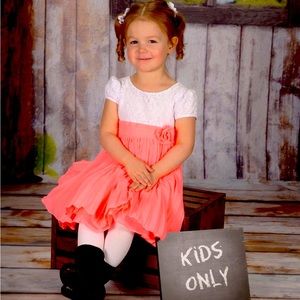 Youngland Toddler Girl White/Peach Lace Bodice Dress - size 4T